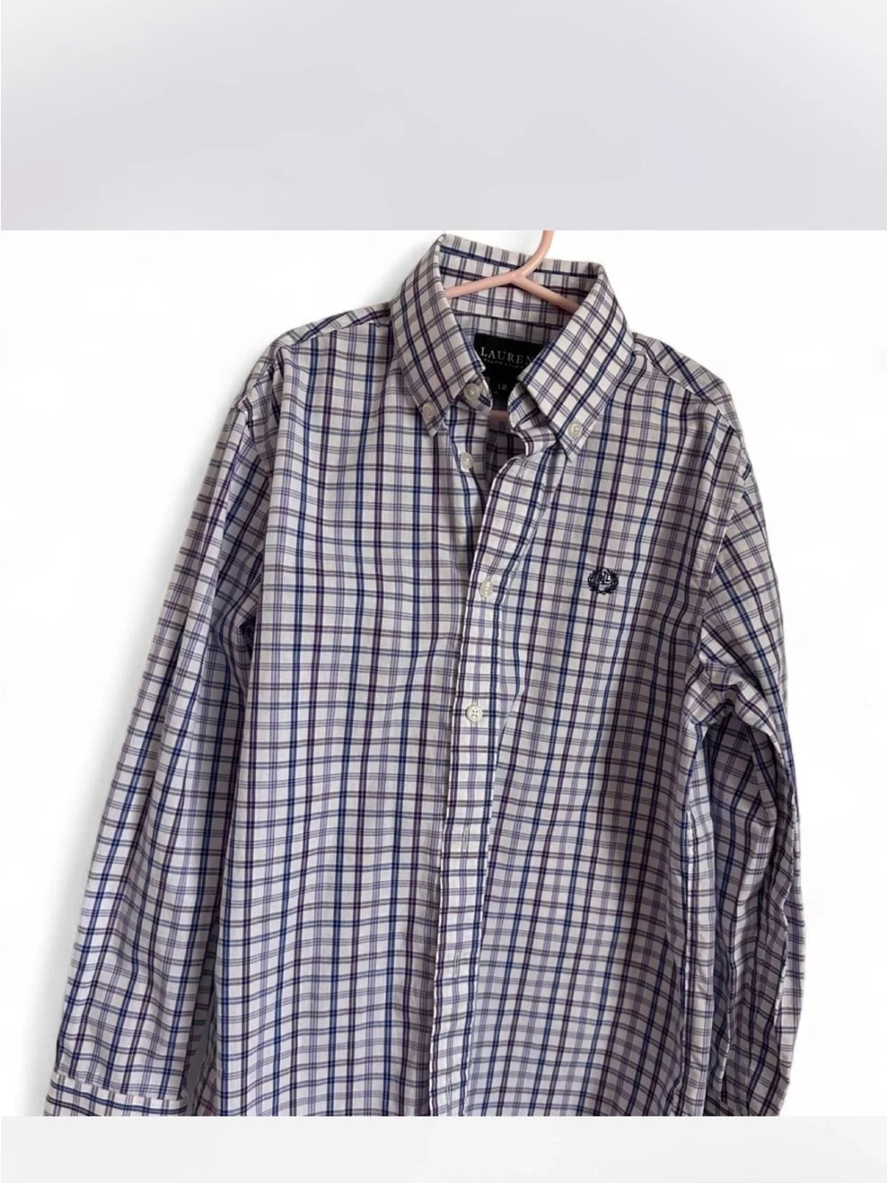 Lauren by Ralp Lauren! Boys’ Size 12 Blue and White Plaid Button-Down Shirt